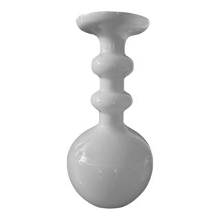 Large Sculptural White Opaline Art Glass Vase, 24” For Sale
