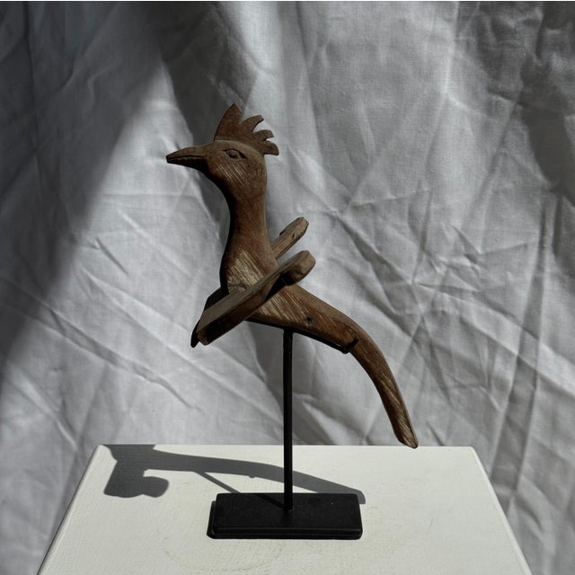 Traditional Indonesian Decorative Wooden Bird on a Base with Crest For Sale - Image 5 of 17
