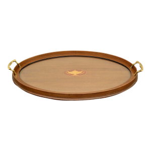 Mahogany Oval Serving Tray With Glass Surface
