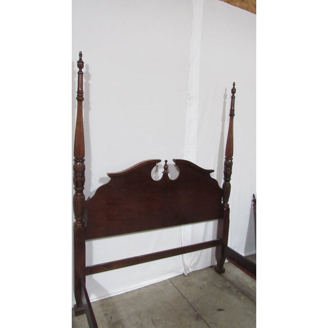 Traditional 1980s American Drew Queen Poster Bed Carved Cherry For Sale - Image 3 of 8