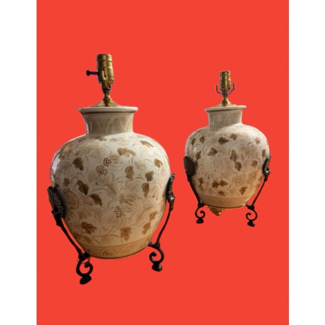 Mid 20th Century Maitland-Smith Porcelain Chinoiserie Ginger Jars Table Lamps - A Pair For Sale - Image 5 of 12