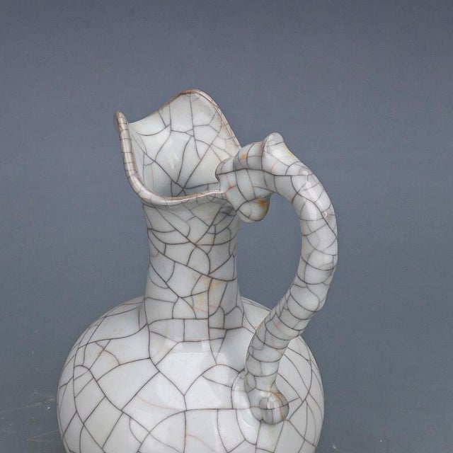 Chinese Ceramic Wine Pot Guan Ware Crackle Glaze Celadon Flagon For Sale - Image 11 of 13