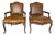 Pair of VIntage French Louis XV Cognac Leather Fauteuils For Sale