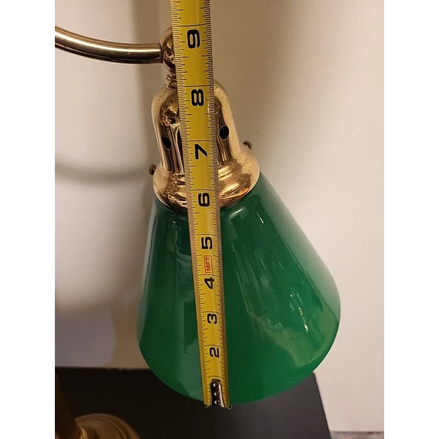 Vintage Banker Brass Lamp Green Glass Art Deco For Sale - Image 11 of 12