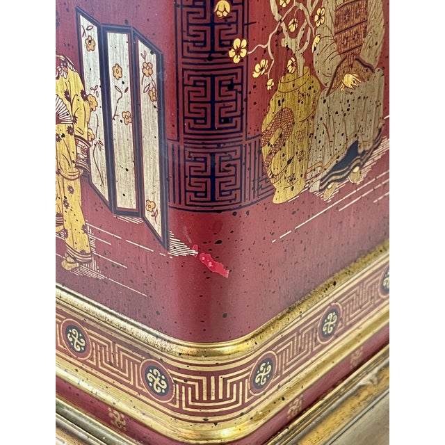 Vintage Frederick Cooper Style Red Chinoiserie Tin Tea Caddy Lamp For Sale - Image 11 of 14