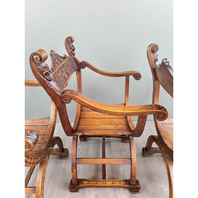 Brown 19th Century Renaissance Wooden Armchairs, Set of 3 For Sale - Image 8 of 13