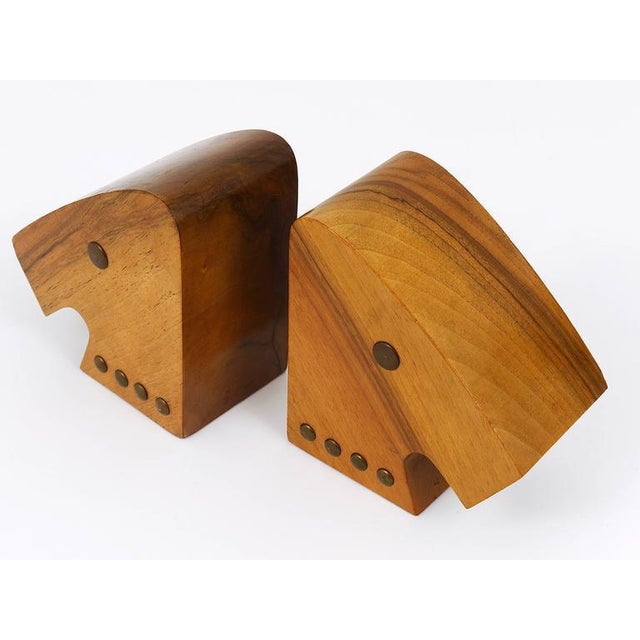 Wood Austrian Modern Horse Bust Bookends in Walnut and Brass, 1950s, Set of 2 For Sale - Image 7 of 11