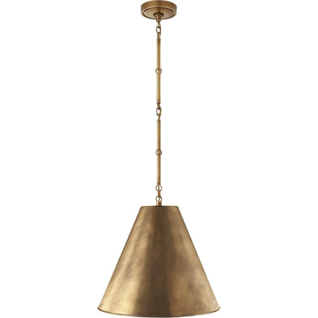 Modern Thomas O'Brien for Visual Comfort Signature Goodman Small Hanging Light in Hand-Rubbed Antique Brass with Hand-Rubbed Antique Brass Shade For Sale - Image 3 of 4