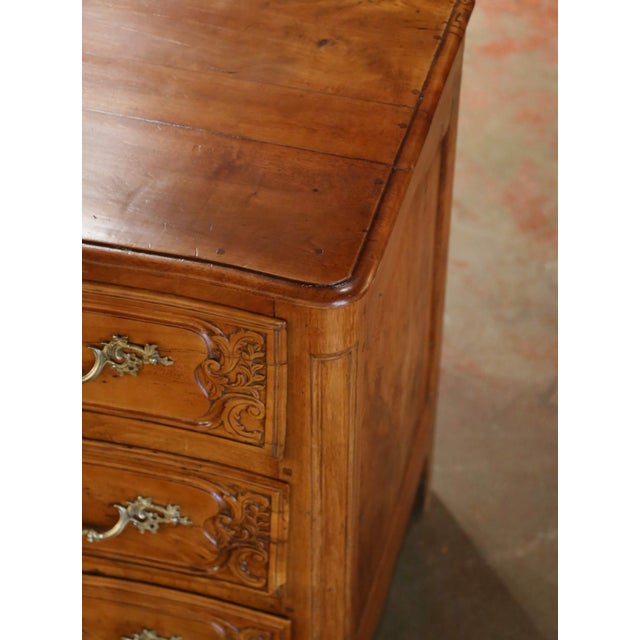 Wood 18th Century French Louis XV Fruitwood Commode Lyonnaise With Bronze Handles For Sale - Image 7 of 11