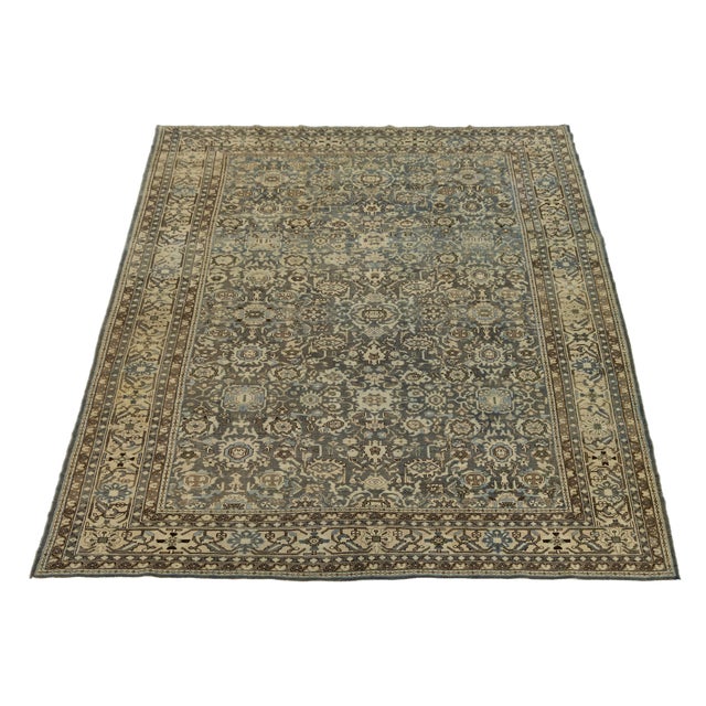 Antique Malayer Style Rug With Muted Slate, Charcoal, and Ivory Botanical Motif For Sale - Image 10 of 12