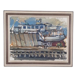 Bo Westberg-Gren, Industrial Harbor, 1959, Oil on Canvas For Sale