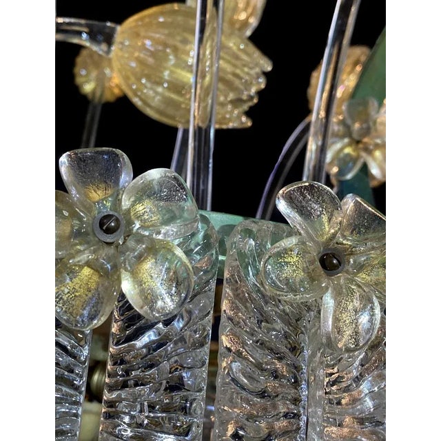 Glass Flower Chandelier with Gold Inclusions, 1950s For Sale - Image 3 of 18