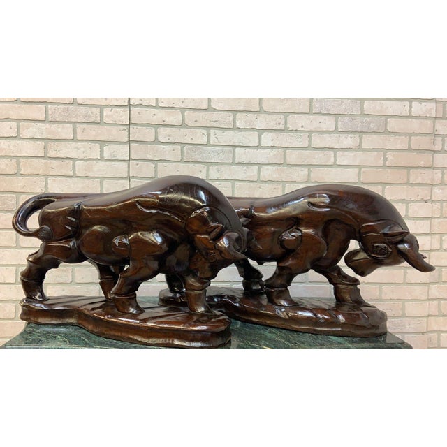 Vintage Spanish Carved Charging Bull Statue - Pair For Sale - Image 10 of 11