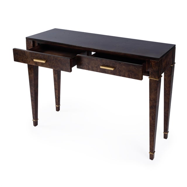 Spritely Home Accent Furniture Kai 45 in. W Rectangular Burl Wood 2 Drawer Console Table, Dark Burl For Sale - Image 4 of 9