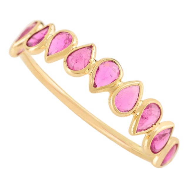 14k Gold Ruby Half Eternity Band Ring Size 7 For Sale
