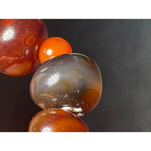 Gemstone Necklace ‘Bing Piao’ Rare Lychee Icey Variety Agate (Mixed With Hematite) From Liangshan. For Sale - Image 9 of 9