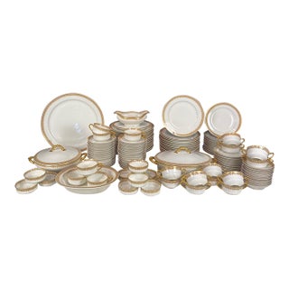 1920s French Haviland Limoges Gold Porcelain Dinnerware Service Set -Set of 123 For Sale