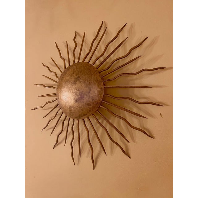Metal Spanish Solar Crown Sunburst Wall Light in Gilt Metal, 1950s For Sale - Image 7 of 10