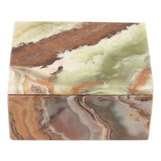 MId Century Modern Italian Alabaster Small LIded Box Green, Brown, Burnt Orange, Gray For Sale