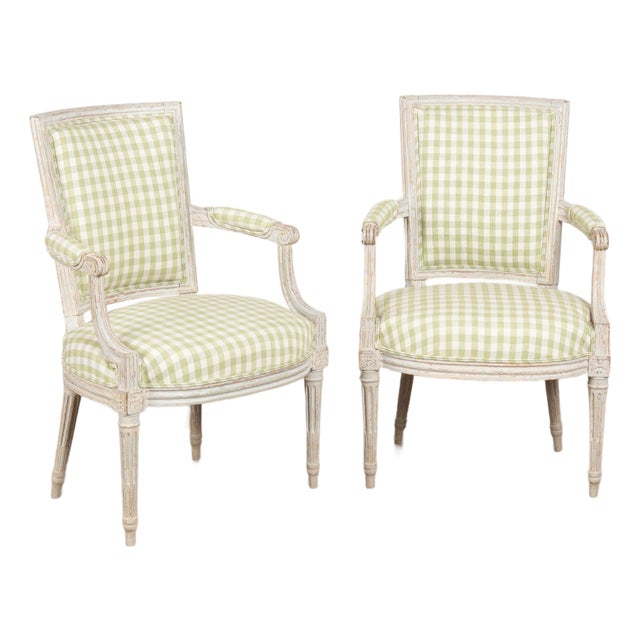 Pair Late 19th Century Swedish Gustavian Gray Painted Armchairs For Sale