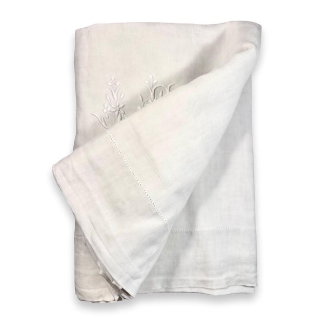 Antique French Linen Sheet, Jc Floral Monogram, Hand Embroidered Fine Linen, Circa 1900 For Sale - Image 11 of 11