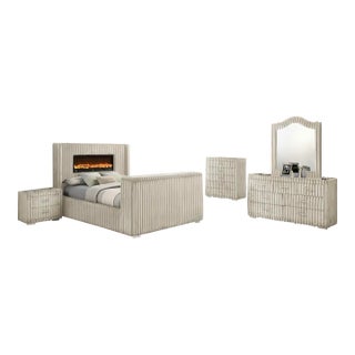 New Henley King 5–Piece Smart Bedroom Set - Channel Tufted W/ Fireplace , Tv Lift Set Only For Sale