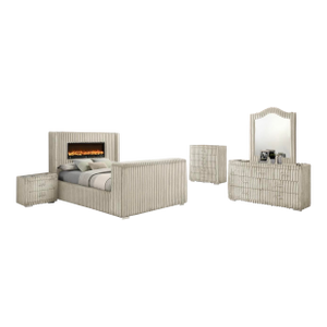 New Henley King 5–Piece Smart Bedroom Set - Channel Tufted W/ Fireplace , Tv Lift Set Only