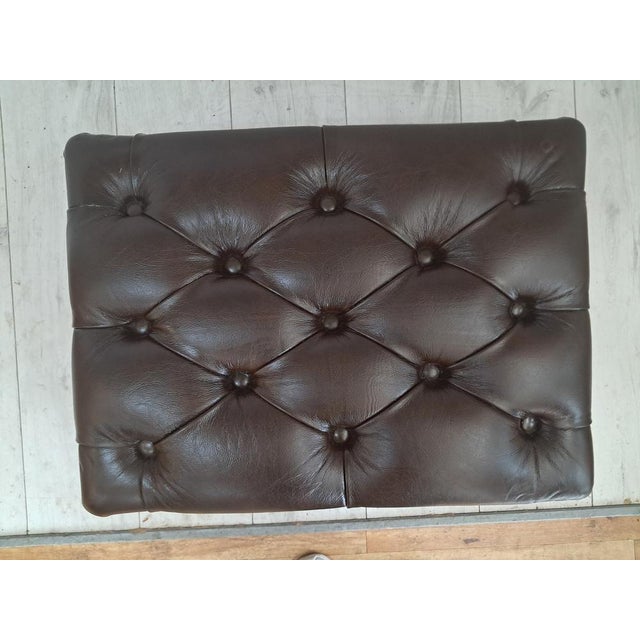 Vintage Brown Buttoned Leather Chesterfield Ottoman, 1980s For Sale - Image 9 of 12