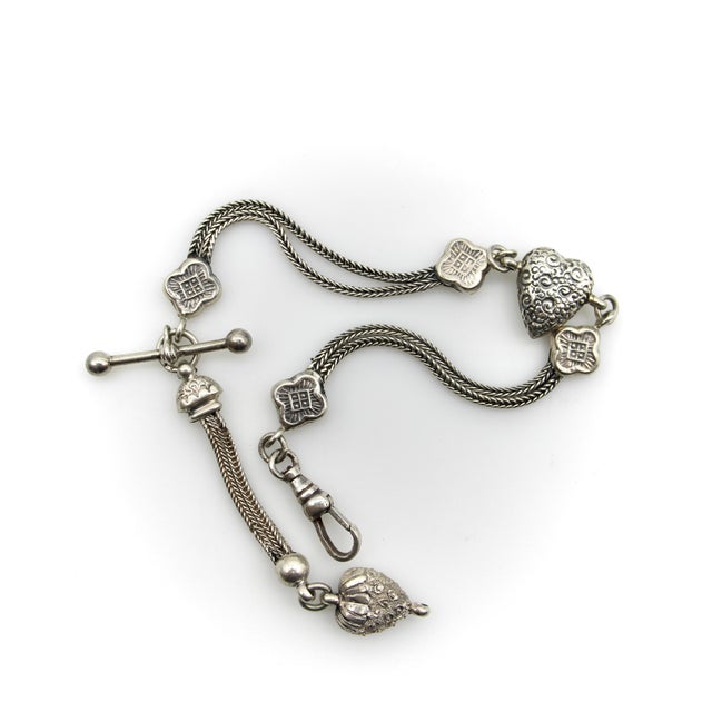 1900 - 1909 Early 20th Century Sterling Silver Victorian Albertina Watch Chain or Bracelet With Heart For Sale - Image 5 of 8