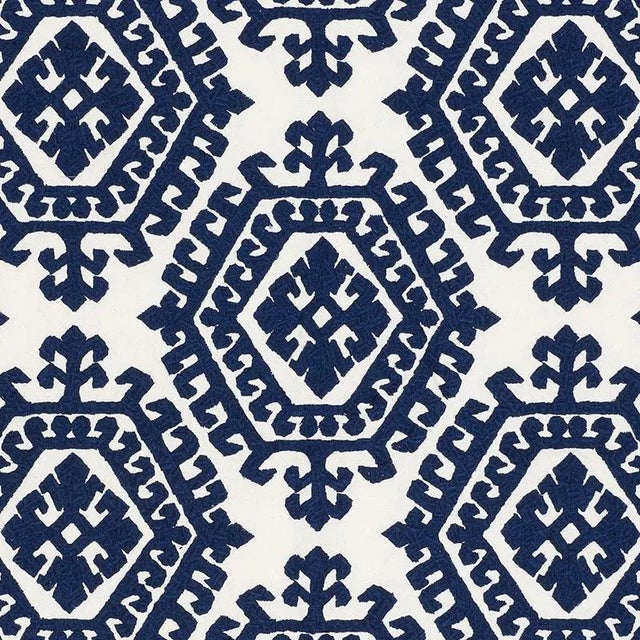 Contemporary Sample - Schumacher Omar Embroidery Fabric in Navy For Sale - Image 3 of 3