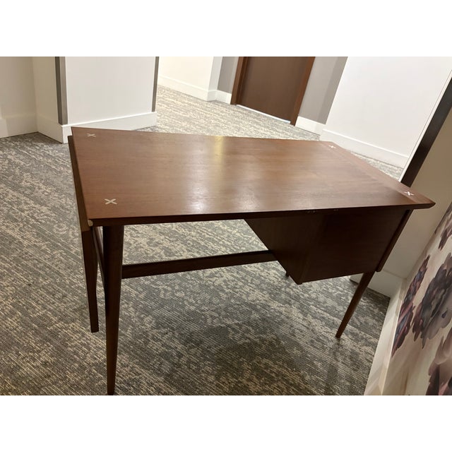 Mid 20th Century Rare MCM Merton Gershun American of Martinsville Walnut Dropleaf Desk With Aluminum Stars For Sale - Image 5 of 18