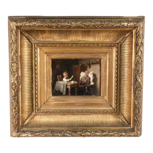 Late 19th Century Oil on Board by Johann Georg Meyer Van Bremen (German 1813 - 1886) Titled Reading to Mother