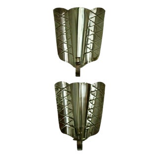 Mid-Century Swedish Brass Shield-Shaped Sconces, Set of 2 For Sale