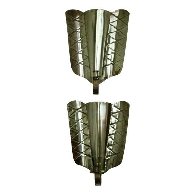 Mid-Century Swedish Brass Shield-Shaped Sconces, Set of 2 For Sale