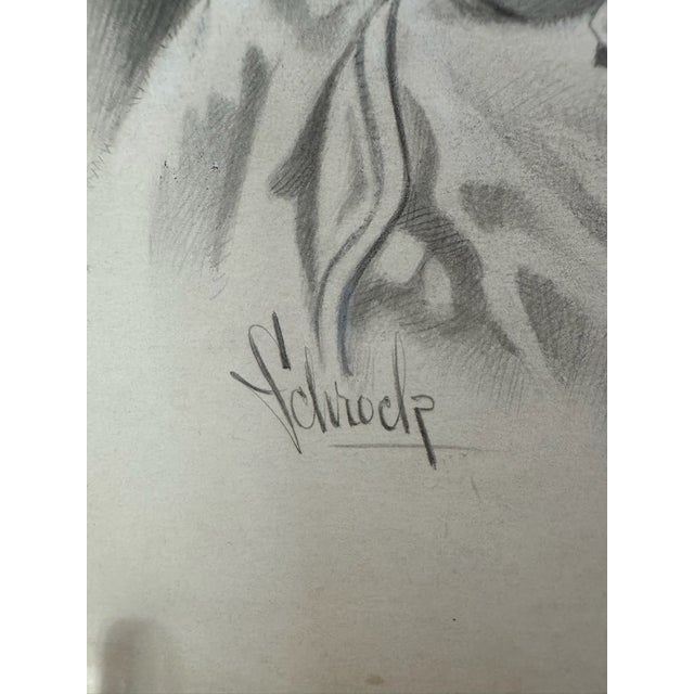 1940s 1940s Original Signed Graphite Illustration of Curly-Haired Child in Bonnet, 9 × 7.75 In. For Sale - Image 5 of 6
