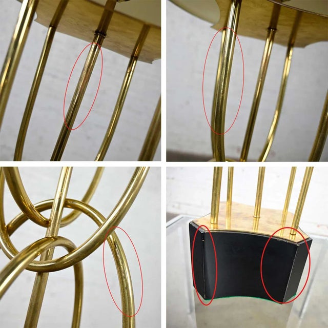 Brass 1960s Mid-Century Modern Table Lamp Brass Looped Tube Black Base White Drum Shade For Sale - Image 8 of 13
