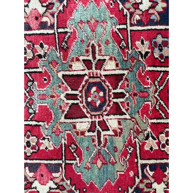 Textile Antique Rich Heriz Full Pile Pastel Greens Rug 9 x 11.8 For Sale - Image 7 of 15