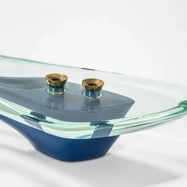 Crystal and Brass Candleholder attributed to Max Ingrand for Fontana Arte, 1950s For Sale - Image 6 of 7