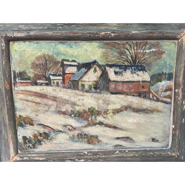 Rustic Winter Farmland Scene on Board For Sale - Image 3 of 12