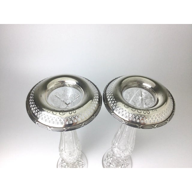 Early 20th Century American Brilliant Cut Glass and Gorham Sterling Silver Vases Pair For Sale - Image 4 of 13