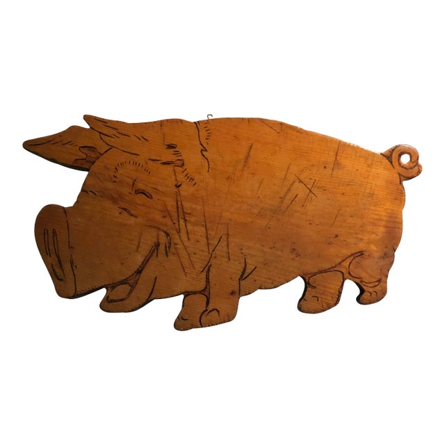 1970’s Wooden Folk Art Painted Pig Cut Out Wall Hanging For Sale