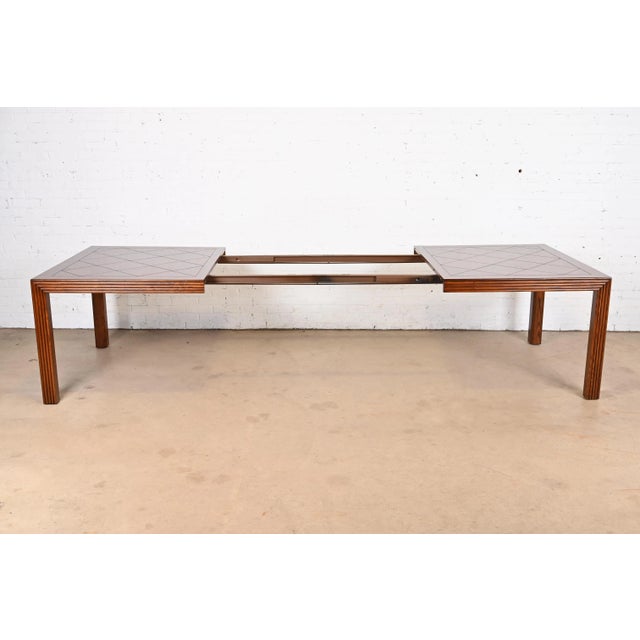 Brown Henredon Mid-Century Modern Oak Parsons Extension Dining Table With Parquet Top, Newly Refinished For Sale - Image 8 of 12