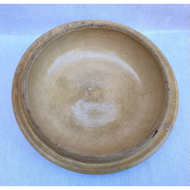 Light Yellow Turn of the 20th Century Banded Yelloware Covered Bowl For Sale - Image 8 of 9