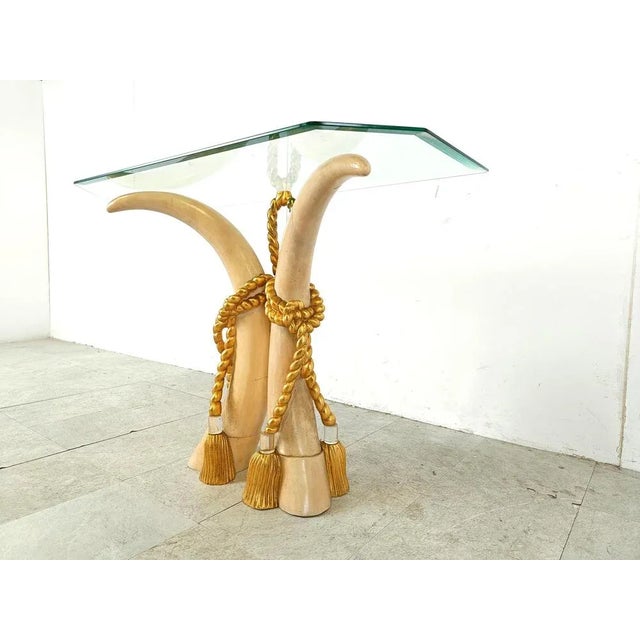 Wood Vintage Faux Tusk Console Table, 1980s For Sale - Image 7 of 12