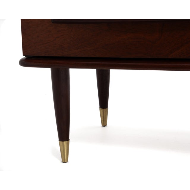United Furniture Mid Century Mahogany Brass Nightstands a Pair Refinished For Sale - Image 12 of 13