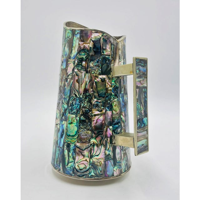 1950s Mid-Century Modern Mexican Alpaca Silver and Abalone Inlay Water Pitcher For Sale - Image 9 of 17