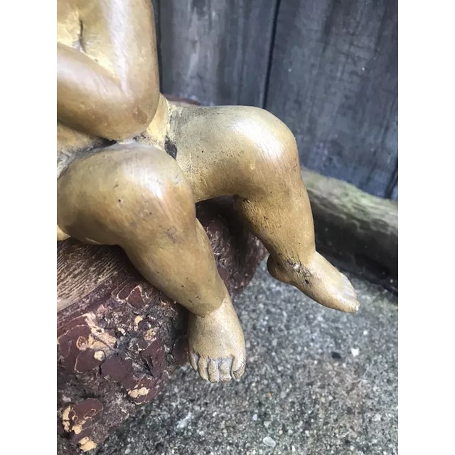 C1800 Antique French Renaissance Style Carved Wood Cherub Figure Holding His Fish - Sculpture For Sale In Miami - Image 6 of 11