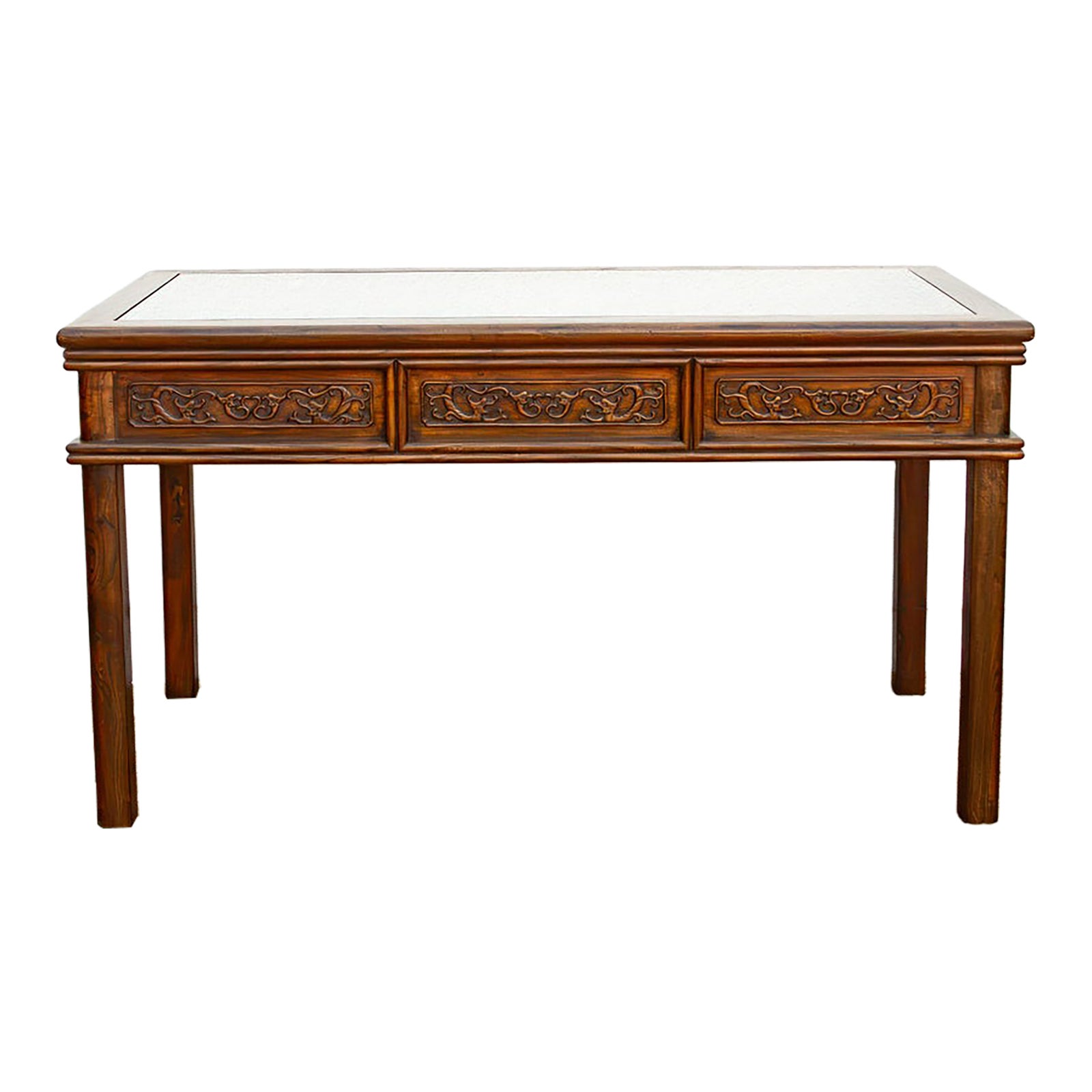 Vintage Carved Chinese Glass Top Center Table | Chairish