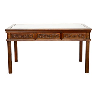 Vintage Carved Chinese Glass Top Center Table For Sale