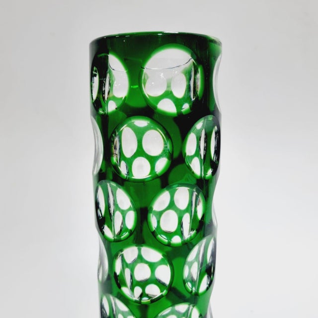 Glass Vintage Emerald Green Cut-to-Clear Lens Crystal Cylinder Vase from Nachtmann Bleikristall, 1970s For Sale - Image 7 of 12